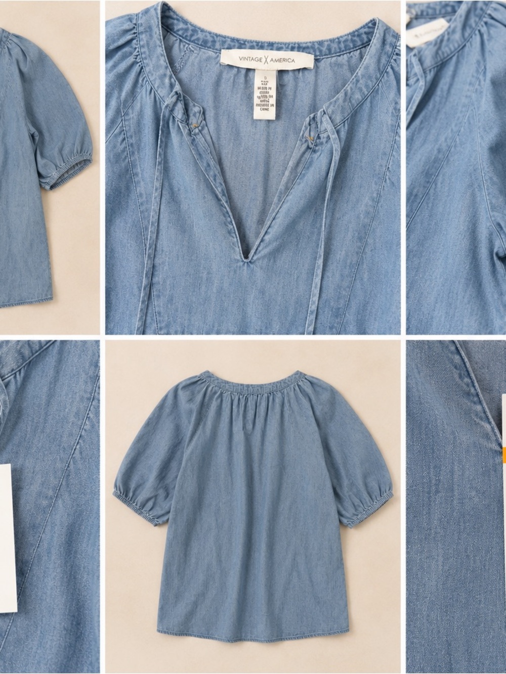 Vintage America Light Denim Peasant Blouse